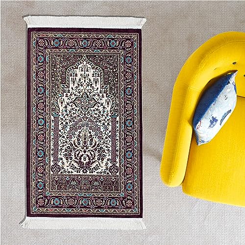 Turkish Prayer Rug, Purple Prayer Rug, Prayer Mat Travel, Portable Prayer Mat Muslim, Prayer Rugs Islam, Prayer Mat Islam Thick, Ramadan Gift (Purple) - color: Purple