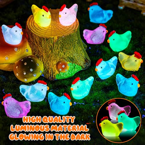 90PCS Luminous Mini Resin Chicken Tiny Chickens Bulk for Dollhouse | Miniature Chickens Animals Figurines Glow in The Dark, Micro Landscape DIY, Home Outdoor Party Decor - style: MiniChicken 90PCS