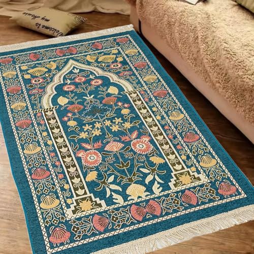 Muslim Prayer Rug, Soft Plush Thin Islamic Prayer Mat, Travel Janamaz, Sajada Tassel Praying Carpet, Ramadan Eid Hajj Gift - color: Green