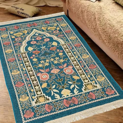 Muslim Prayer Rug, Soft Plush Thin Islamic Prayer Mat, Travel Janamaz, Sajada Tassel Praying Carpet, Ramadan Eid Hajj Gift - color: Green