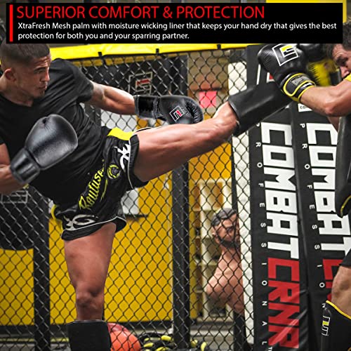 Combat Corner Elite Boxing Gloves Leather for Men and Women - Kickboxing, MMA, Muay Thai Sparring Training Gloves - size: 16 oz.
