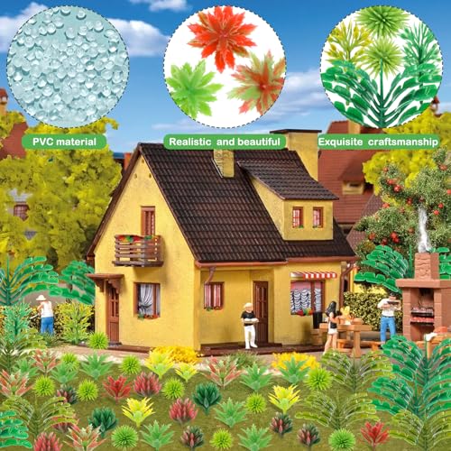 QUOZUO 82pcs Model Plants Miniature Trees Train Scenery Rainforest Fairy Garden Accessories Model Railway River Stone Artificial mini Plants Park Garden Scene Architecture Building Model