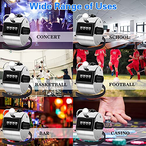 FEBSNOW Handheld Tally Counter Clicker 4 Digital Number Click Counter for School Event Golf Sports Office Stadium - color: Metallic