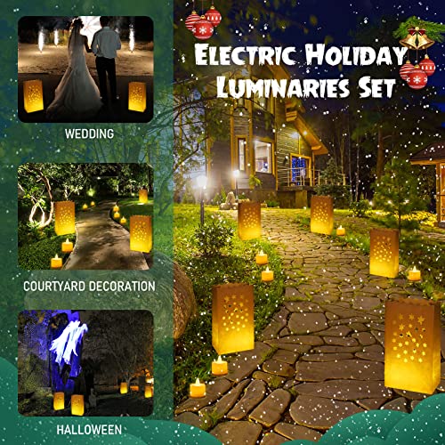 Sabary 50 Sets Luminary Bags with Flameless Tea Lights Outdoor Luminaries LED Lantern Candle Bags for Wedding Birthday Ramadan Christmas Party Decorations Romantic Decor(Star) - style: Star