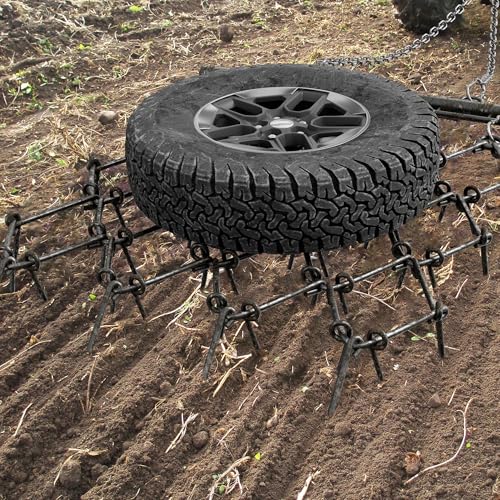 YITAMOTOR Heavy Duty 4FT x 4FT Chain Harrow, Drag Harrow with 3/8" Tines | for ATV, UTV, Tractors for Soil Leveling, Pastures, Seeding, Breaking up Soil, 60 M2Si Steel (85.7 LBS) - size: 4' W x 4' H