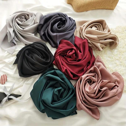 Women Satin Silky Hijab Scarf Solid Shawl Wrap Muslim Head Cover - color: 15