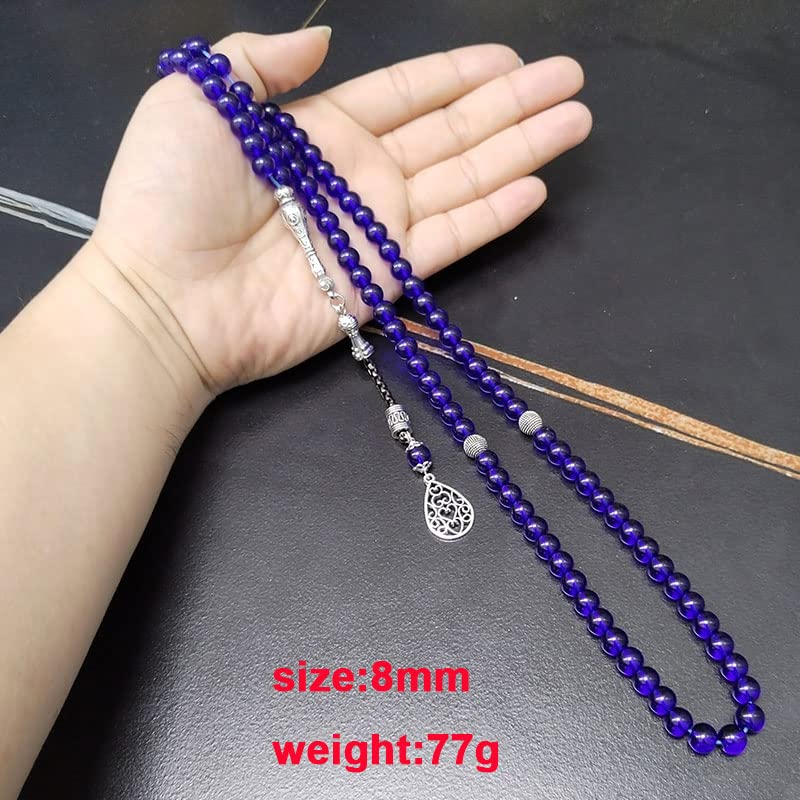 ALBASHAN blue tasbih 8mmx 99 100 beads with Metal tassel prayer beads gift Muslim Rosary - size: 8MMX99BEADS