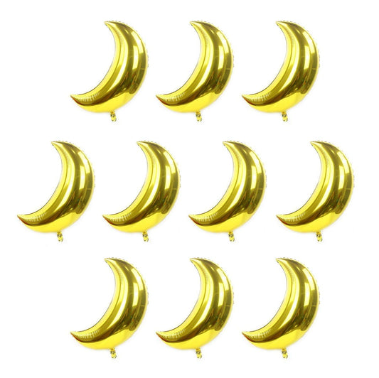 10 Pcs 20 Inch Gold Moon Foil Balloons for Birthday, Wedding, Baby Shower, Ramadan & More (Reusable, Self Sealing) - color: Gold