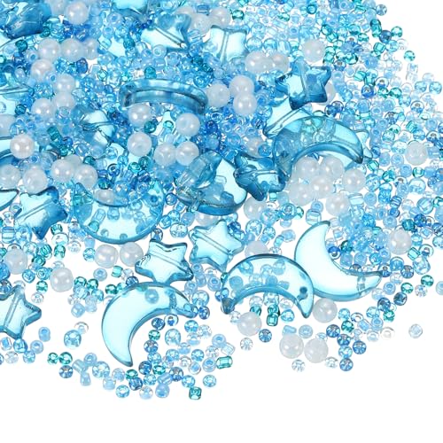 uxcell 110Pcs Star Moon Beads, Star Moon Acrylic Pearl Beads Crystal Glass Spacer Bead for DIY Making Jewelry Bracelets Craft, Dark Blue - color: Dark Blue