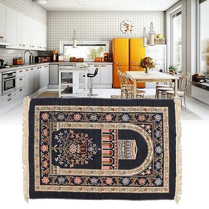 Omabeta Islamic Muslim Prayer Rug Travel Prayer Mat, Portable Prayer Carpet with Tassel Design for Men Women Ramadan, 70x110cm (Navy Blue)