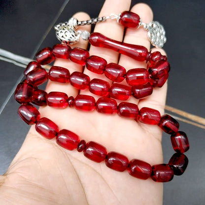 ALBASHAN Tasbih Red Resin 10x13mm Misbaha Turkish Design Muslim Accessories Islamic Bracelet Eid Gift - size: 10*13mmx33beads