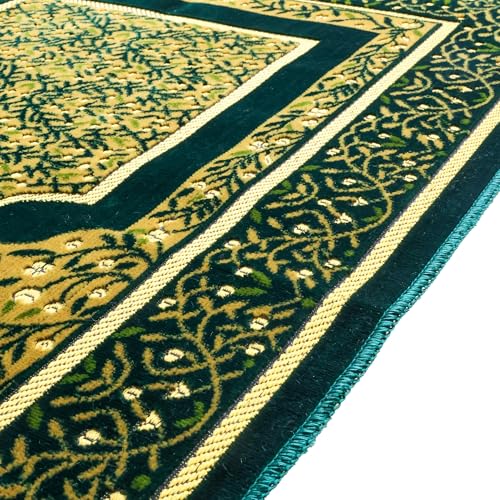 Muslim Prayer Rug, Soft Plush Thin Islamic Prayer Mat, Janamaz, Sajada, Praying Carpet, Islamic Gift for Men & Women, Islamic Mat, DarkGreen, Eid & Ramadan Gift with Prayer Beads, 26x43 inch - color: Darkgreen-sacred