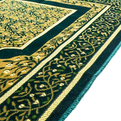 Muslim Prayer Rug, Soft Plush Thin Islamic Prayer Mat, Janamaz, Sajada, Praying Carpet, Islamic Gift for Men & Women, Islamic Mat, DarkGreen, Eid & Ramadan Gift with Prayer Beads, 26x43 inch - color: Darkgreen-sacred