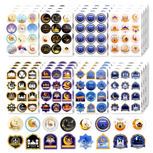 Ramadan Stickers, 384 PCS Eid Mubarak Stickers, Ramadan Kareem Sticker, Eid Sticker Labels Gifts for Ramadans Crafts for Islamic Muslim Ramadans Mubarak Party Favors Decorations - color: Ramadan Stickers Style01