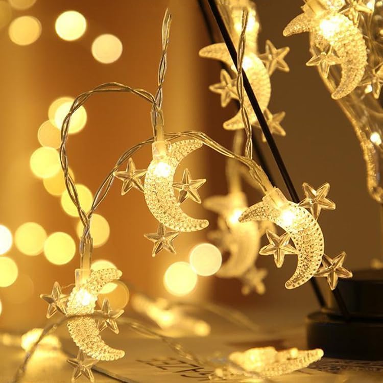 40 LED Star Moon String Lights Battery Operated 20FT Star Mini Star Fairy Lights for Patio Garden,Wedding, Party, Home Decoration (Star-Moon)