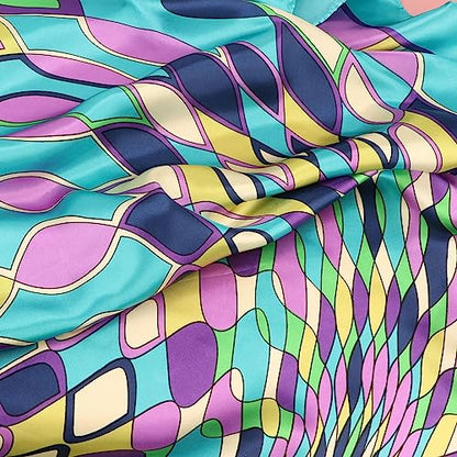 DRESHOW 35” Large Square Satin Head Scarf - 4Pcs Silk Accessories Classic Patterned Squares Beach Bandanas for Women - color: 4 Pcs: Rose, Turquoise, Orange, Brown