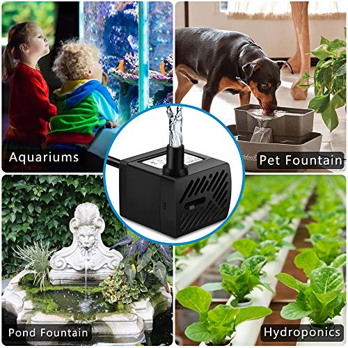 2Pcs Mini Fountain Pump (50GPH 3W), Ultra Quiet Submersible Water Pump for Aquarium, Small Fish Tank, Pet Water Fountain, Tabletop Fountains, Water gardens and Hydroponic Systems