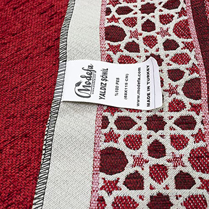 Modefa Turkish Islamic Prayer Mat - Thin Woven Chenille Sajjadah - Intricate Praying Rug Ramadan Eid Gift - Traditional Muslim Janamaz Sajada for Men Women - Geometric Selcuk Star (Red) - color: Red