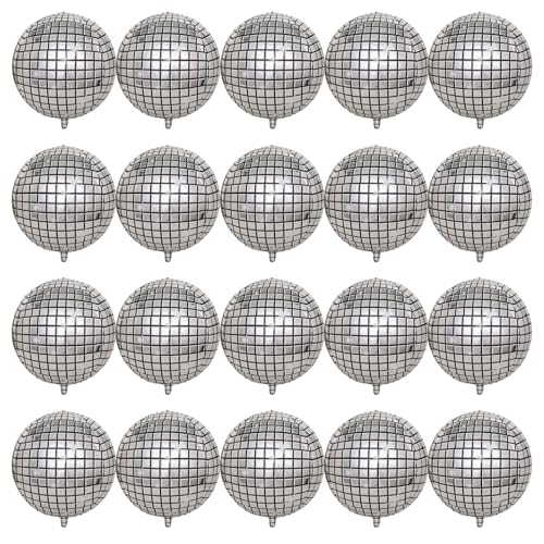 20 Pcs 4D Round Silver Disco Balloon for 70s 80s Disco Dance Birthday Bachelorette Party Decorations Supplies - color: Disco 20pcs