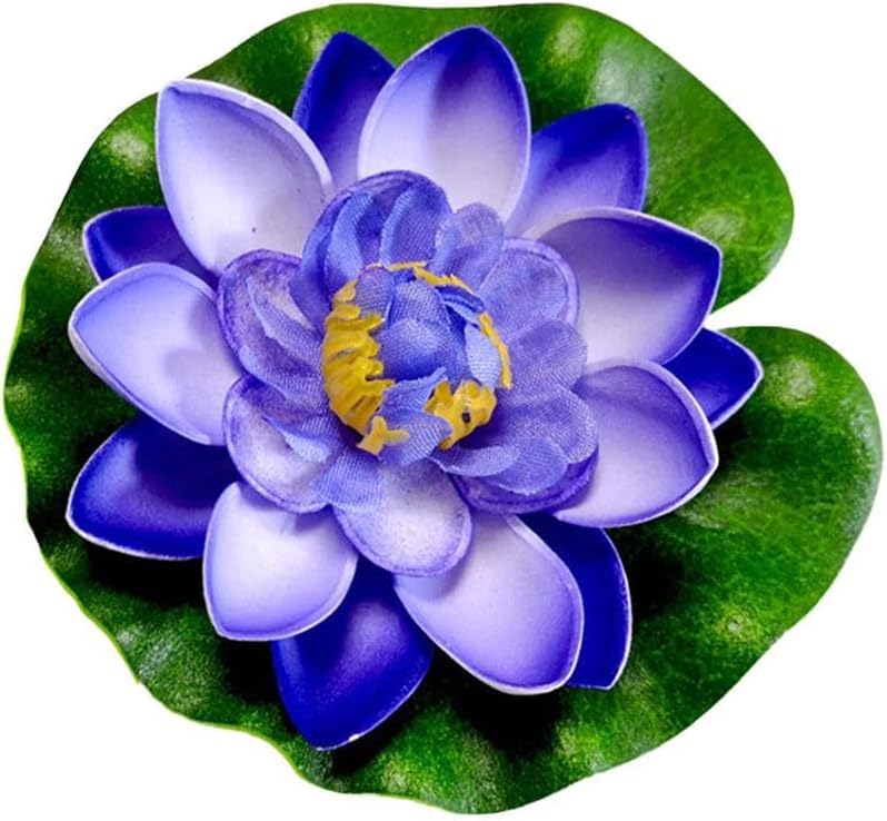 Jinshining 1pc Blue Artificial Floating Foam Lotus Flower with Water Lily Pad,Lifelike Pond Pool Lotus Ornaments,Realistic Ornament for Home Garden Pond Aquarium Decor,Artificial Plants and Flowers
