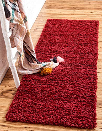 Unique Loom Solid Shag Collection Area Rug (2' 6" x 13' 1" Runner, Cherry Red) - color: Cherry Red, size: 2'6" x 13'1" (Runner)