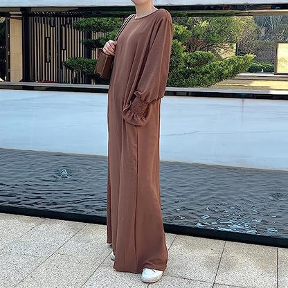 Women Prayer Dress Muslim Ramadan Garment Abaya Dubai Islam Jilbeb Long Dress Without Hijab - color: Coffee, size: Large