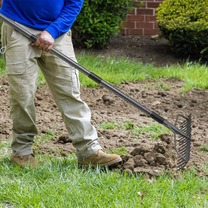 77'' Bow Rake ，17 Tines Metal Head Rakes with Stainless Steel Handle，Heavy Duty Garden Rake for Loosening Soil Gathering Leaf Leveling Lawn Farming Land Management Yarn Thatch Rake - style: 77inch