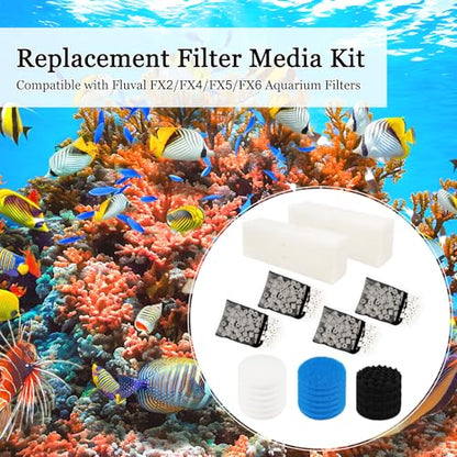 28 PCS Replacement Filter Media Kit Compatible with Fluval FX2/FX4/FX5/FX6 Aquarium Filters Include Media, Carbon Foam Pad, Water Polishing Pads, Bio-Foam Pads, Foam Block, Mesh Bag