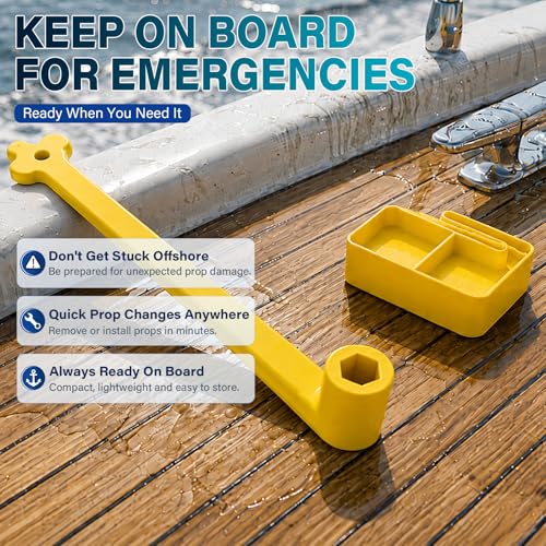 1-1/16" Boat Prop Wrench & PMPS-1-DP Prop Stop Block Kit, 91-859046Q4 Polymer Propeller Wrench - Works for Mercury Mercruiser Alpha, Fits All Outboard & Stern Drive Applications Light-Weight, Yellow
