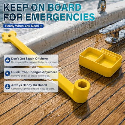 1-1/16" Boat Prop Wrench & PMPS-1-DP Prop Stop Block Kit, 91-859046Q4 Polymer Propeller Wrench - Works for Mercury Mercruiser Alpha, Fits All Outboard & Stern Drive Applications Light-Weight, Yellow