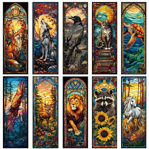 Cute Animals Bookmark Gifts - 10pcs Cats Stained Glass Bookmarks - style: Animals Cats