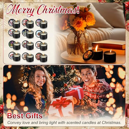 Nuanchu 24 Pack Christmas Scented Candles Gift Set Cartoon Candle for Her Him 2oz Natural Soy Wax Jar Long Lasting Aromatherapy Bulk Favors Set for Christmas Party Home Decor - style: Cartoon