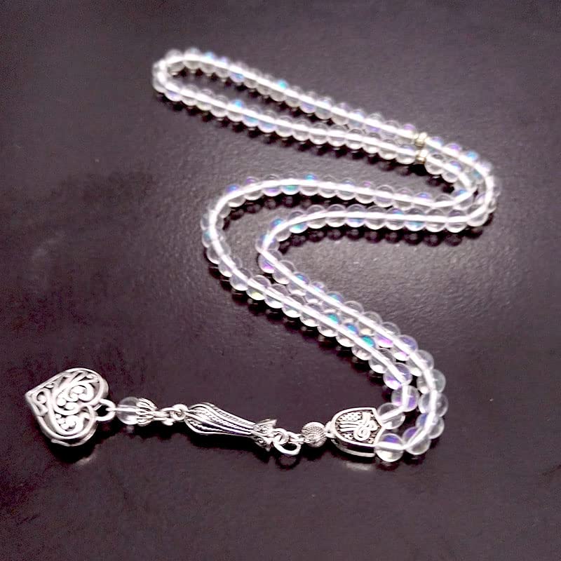 ALBASHAN Tasbih 6mm 99 white crystal stone prayer beads Muslim Eid ramadan gift misbaha bracelet Islamic accessories Rosary - size: 6mm × 99beads