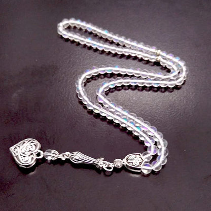 ALBASHAN Tasbih 6mm 99 white crystal stone prayer beads Muslim Eid ramadan gift misbaha bracelet Islamic accessories Rosary - size: 6mm × 100beads