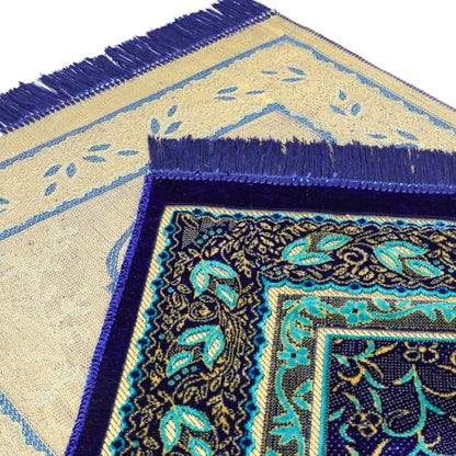 Muslim Prayer Rug, Soft Plush Thin Islamic Prayer Mat, Janamaz, Sajada, Praying Carpet, Islamic Gift, Foldable Portable Turkish Prayer Mat for Men&Women, Lightweight Travel Prayer Rug, 26"x43" - color: Jeddah / Navy