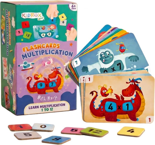 Kidrox Multiplication Flash Cards, Times Tables 1 to 12, Interactive Learning Cards with Fun Character Design, Educational Math Practice Set - color: Multiplication