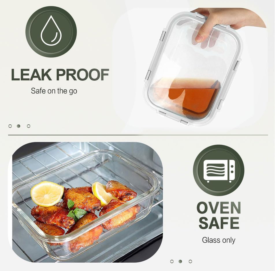 10 Packs 30 oz Glass Meal Prep Containers with Lids, White | Glass Food Storage Containers with Lids,Airtight Lunch Bento Boxes,Microwave, Oven, Freezer and Dishwasher - color: White