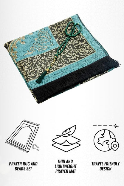 ihvan online Muslim Prayer Rug with 99 Beads Tasbih, Soft Chenille Sajadah, Lightweight & Foldable Janamaz, Portable Travel Prayer Mat, Islamic Gift for Eid, Ramadan, Hajj & Umrah, Mint Green - color: Mint Green