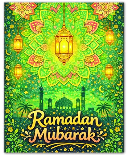 ZUKIY Islamic Wall Art - Green Mandala Mosque I - Muslim Wall Decor for Living Room - Islamic Home Decor - 8x10 Unframed Poster - color: Green Mandala Mosque I