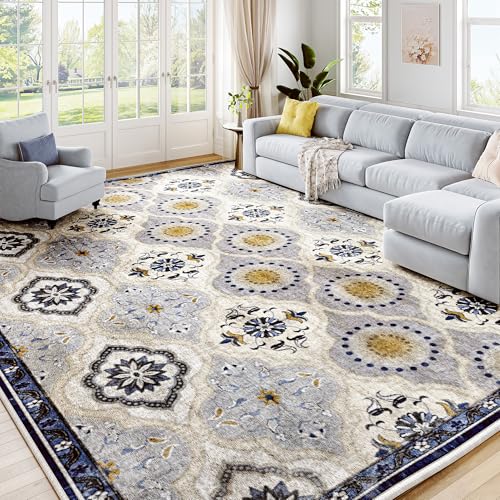 EnHomee 8x10 Area Rug, Soft Washable Rugs for Living Room Bedroom, Boho Non Slip Low Pile Stain Resistant Washable Rug Large Area Rugs for Dining Room,Easy to Clean Living Room Rug, Blue - color: Blue, size: 8x10