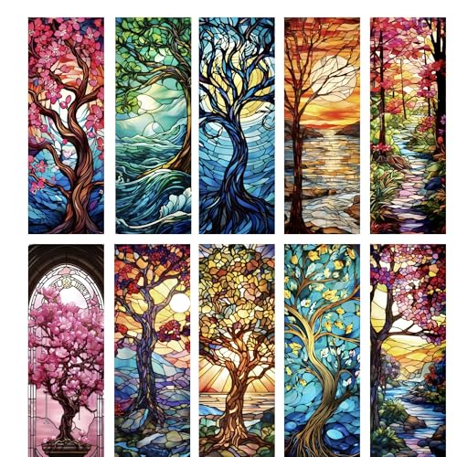 Fantasy Trees Bookmark Gift - 10pcs Seasons Stained Glass Bookmarks - style: Trees