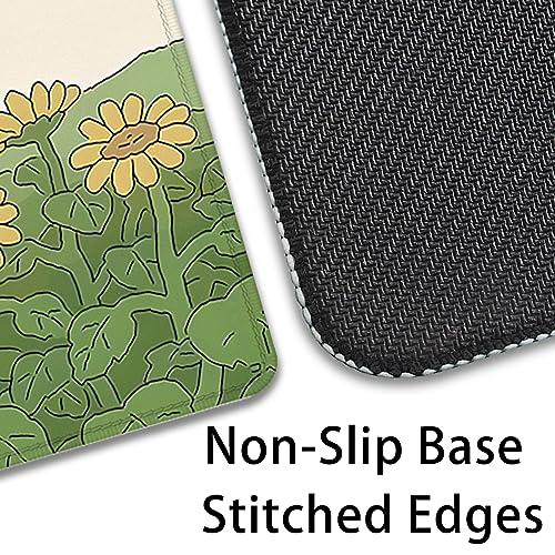 Sunflower Cute Anime Desktop Mat, Desk Mat for Keyboard and Mouse, Gaming Mat for Computer Office Home Work (27.5X11.8 in) - color: Sunflower and 2 Rabbits-2