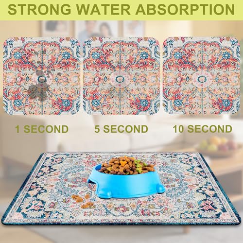 Cat Food Mat Pet Feeding Mats Dog Bowls Mat Cat Water Mat 12x20 Inch Boho4 - color: Bohemia Style 04