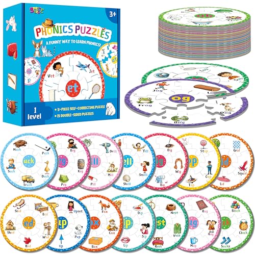 Phonics Puzzles, Short Vowel Sound Blends-30 Phonics & 150 Sight Words, Phonetic Rhyming Game Learn to Read Spell First Word Early Educational Tool for Toddlers, Preschool, Kindergarten, Homeschooling - style: Phonics