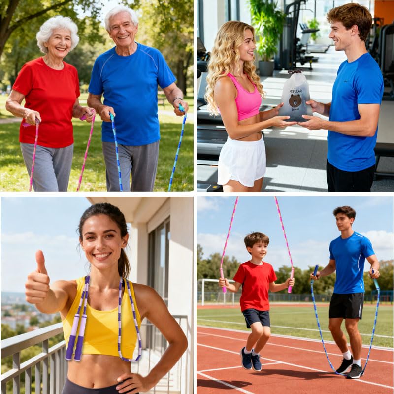 20 Pcs Soft Beaded Jump Ropes, Adjustable Length Skipping Rope, 8.2 Ft Tangle Free Segmented Jumping Rope with Storage Bag for Kids and Adults Exercise, Fitness