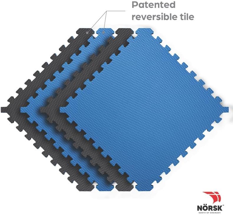 Reversible Exercise Mats 3/4" Thick EVA Interlocking Foam Tiles, Perfect Home Gym Flooring, 4 Tiles & 8 Trim Pieces, 16 Sq. Ft. 24"x24" Dazzling Blue/Black - color: Dazzling Blue/Black, size: 4 Tiles - 16 Sq. Ft.