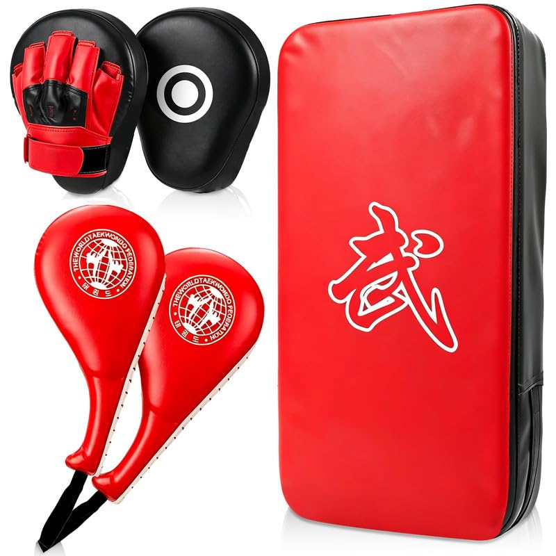 5 PCS Taekwondo Sparring Gear Set Martial Arts Training Equipment Set for Beginners Including Punching Mitts，kick pad，and Boxing pad.Suitable for Teenagers.