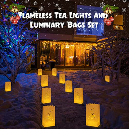 Sabary 50 Sets Luminary Bags with Flameless Tea Lights Outdoor Luminaries LED Lantern Candle Bags for Wedding Birthday Ramadan Christmas Party Decorations Romantic Decor(Xmas Tree) - style: Xmas Tree