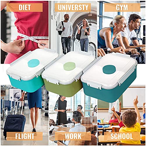 3 Pack Salad Lunch Box Food Storage Containers, 47oz Bento Box To Go Container with Lids, Reusable Meal Prep Containers with Removable Tray & Dressing Pots for Kids and Adults, Microwave Safe - color: Navy&Dark Green&Light Blue