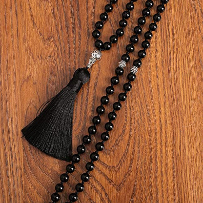 Tasbih Prayer Beads Allah & Muhammad Islamic Prayer Rosary Muslim Islam Misbaha Tasbeeh Sibha 99 Prayer Beads Necklace 33 Prayer Beads Bracelet - color: 8mm Black Onyx 99 Beads
